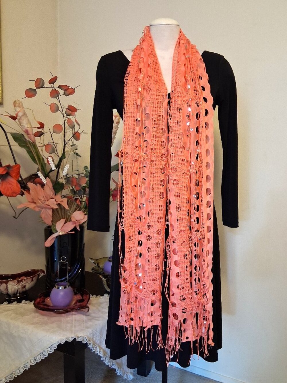 NWOT Vintage Lightweight Pink Long Scarf Wrap Wearable Art Fall Winter Scarves